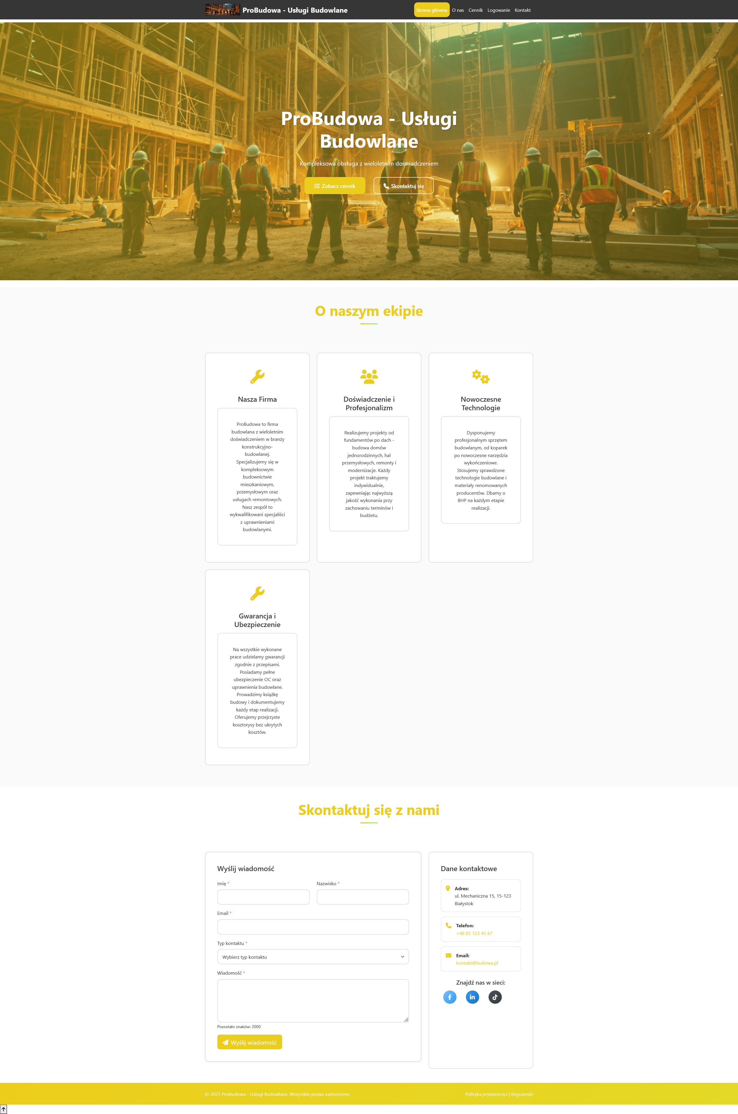 Skrypt strony ekipy remontowej z panelem admina