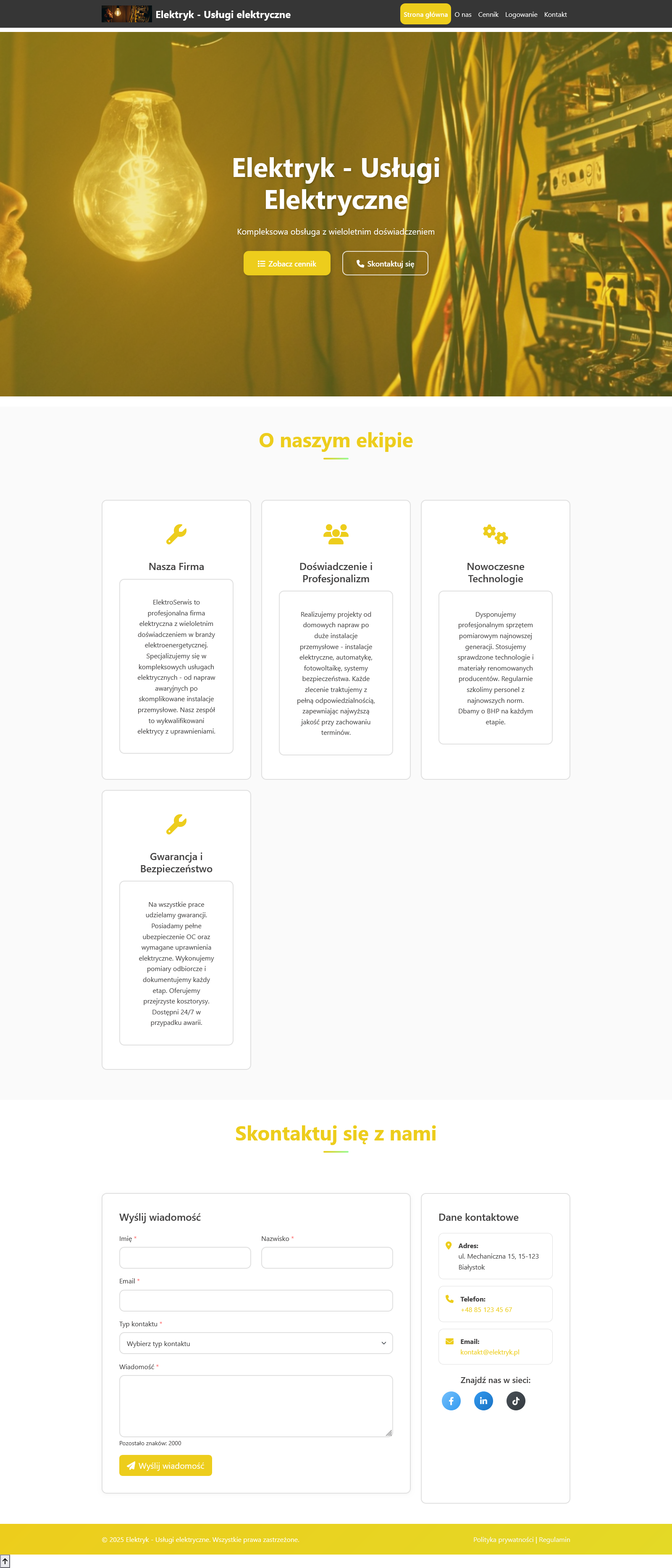 Skrypt strony elektryka z panelem admina